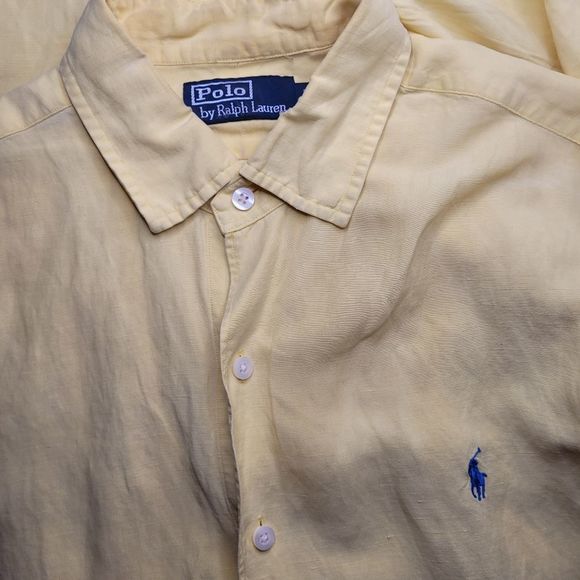 POLO Ralph Lauren Yellow Blue Logo Men's Short Sleeve Casual Button Down Shirt - Picture 7 of 10
